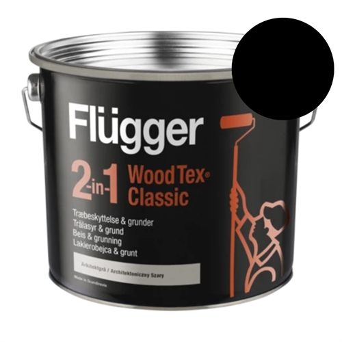 Flügger 2-in-1 Wood Tex Classic 3 l. Farve: Sort